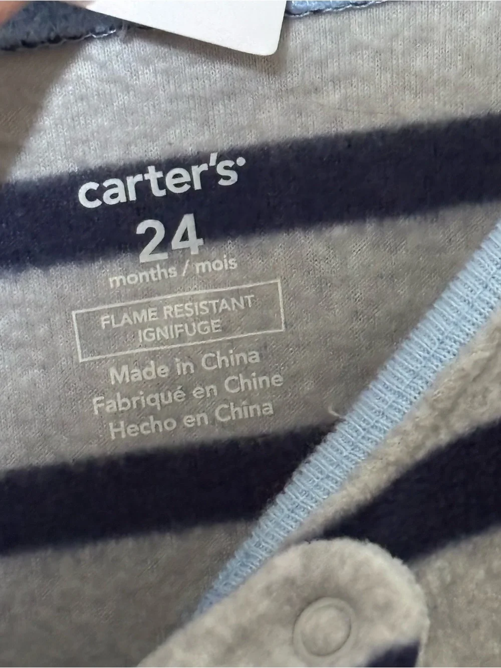 Carter’s Boys' Navy & Gray Striped One-Piece Footed Pajamas with Yeti Patch